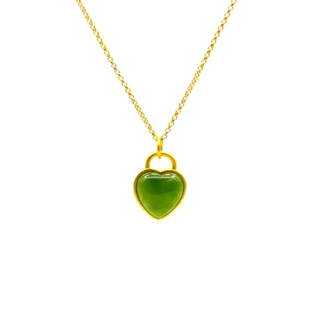 COPY - Heart Hetian Jade color zircon stone Jasper 925 Silver (Gold color chain…